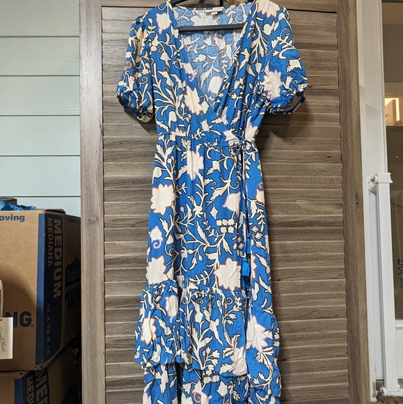 Blue and cream dress have Pockets! NWOT size M Knox Rose - Picture 3 of 8